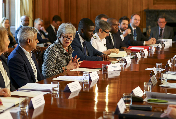 Prime Minister Theresa May addressing plenary roundtable meeting of the Serious Violence Summit