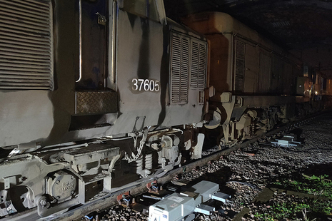 The derailed locomotive