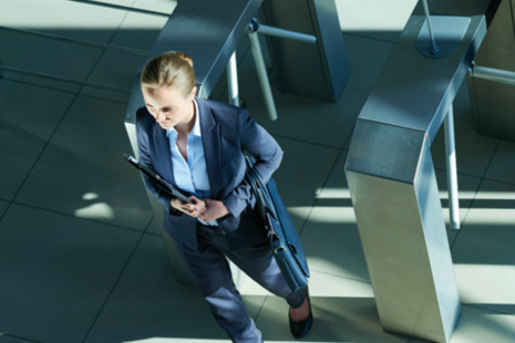 Woman passing through security access point