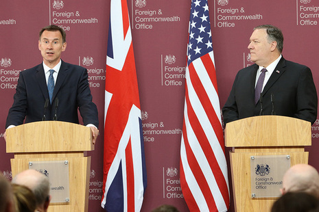 Foreign Secretary Hunt and Secretary Pompeo address media in London