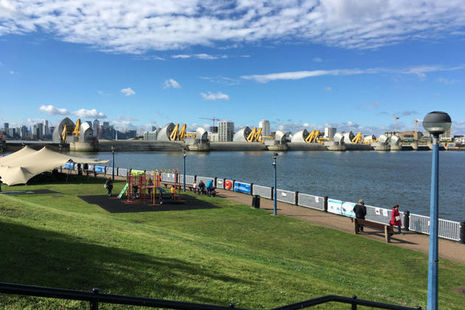 View of the Thames Barrier from the bank