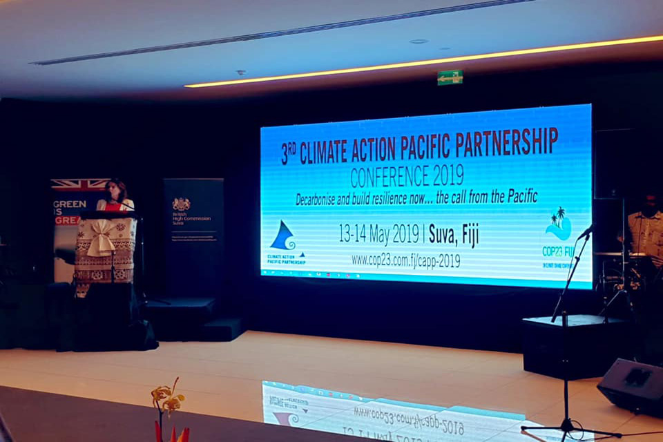 Melanie Hopkins speaks at the CAPP reception in Suva
