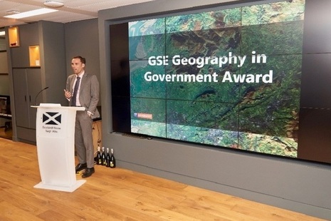 David Wood, GSE Head of Geography, introduces the Geography in Government Awards at Scotland House in London