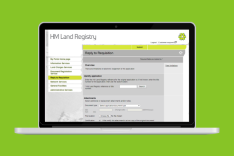 A screenshot of the reply to requisition function overlaid onto a graphic of a laptop computer
