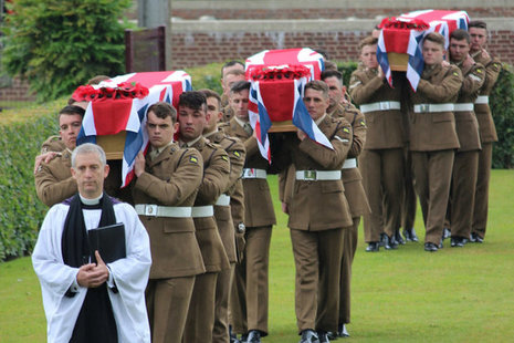 The burial service for the three soldiers, Crown Copyright, All rights reserved
