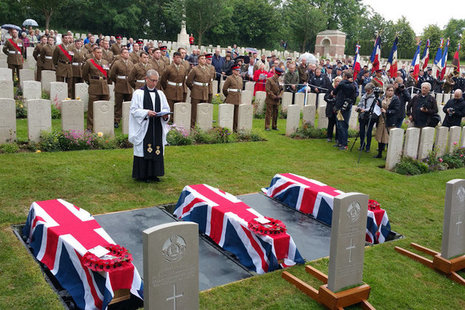 The burial service for the three World War 1 soldiers