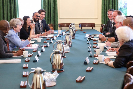 Photo of PM Theresa May hosting roundtable in Cabinet Room at 10 Downing Street