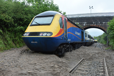 The rear of the train after further aggregate washed-out from the cutting slope after the train had stopped