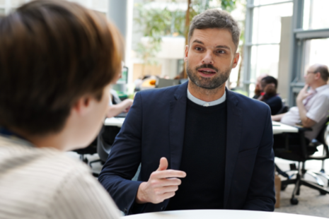 Photograph of Rob Hack being interviewed