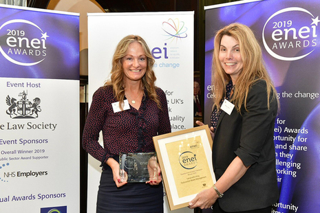 Dr Samantha King (left) on stage at the ENEI Awards