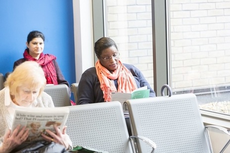 Female patients sitting in waiting room