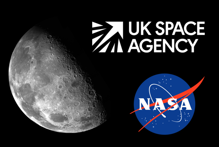 Image of the Moon and UK Space Agency and NASA logos