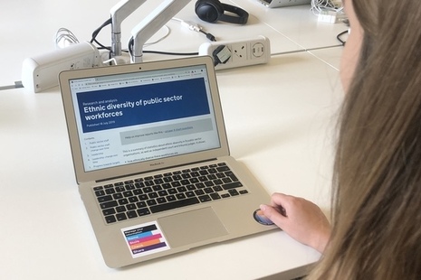 Person reading the Ethnic diversity of public sector workforces report