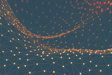 orange dots connected on a blue background