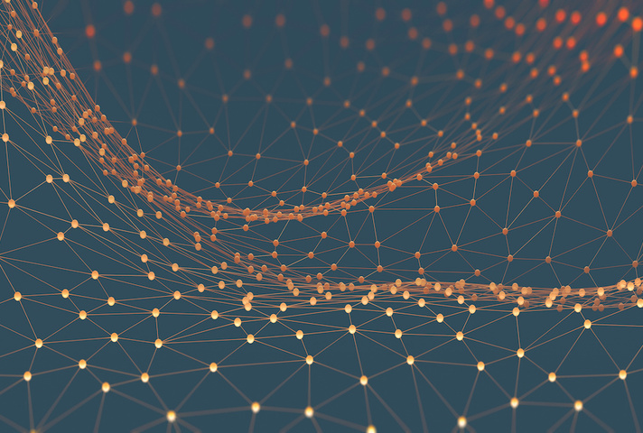 orange dots connected on a blue background