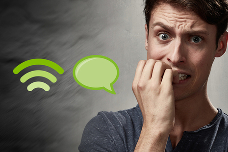 Image of man biting nails with internet icons