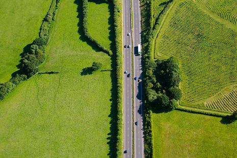 Aerial view of a road in the countryside