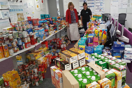 With some of the food collected in the East Midlands are Nicola Tomlinson, of Highways England and Kay Fleming, from nmcn