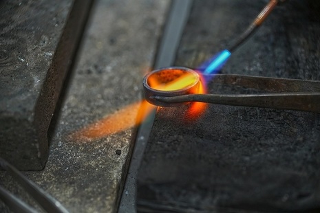 Workshop photo of flame on a ring while ring being made: credit Harriet Kelsall Bespoke Jewellery