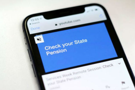 A mobile phone showing a video recording of a service design case study from the Check your State Pension team