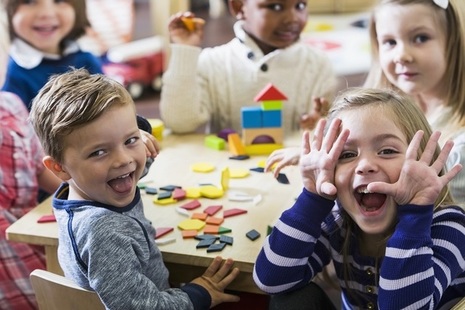 preschool children pulling faces