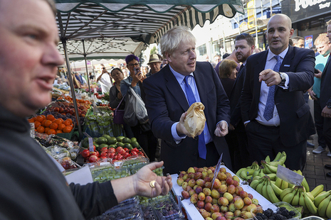 Prime Minister Boris Johnson at street market in Doncaster