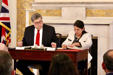 Home Secretary Priti Patel signing the UK-US Data Access Agreement
