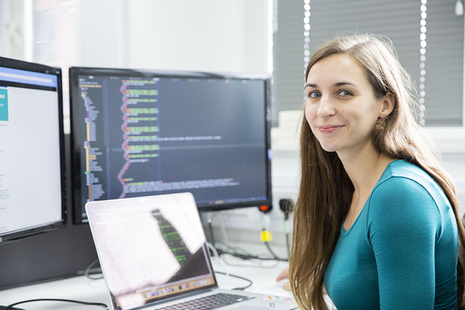 Digital apprentice Oceanne at work with the Companies House digital team.