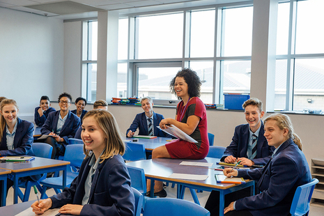 classroom of happy students