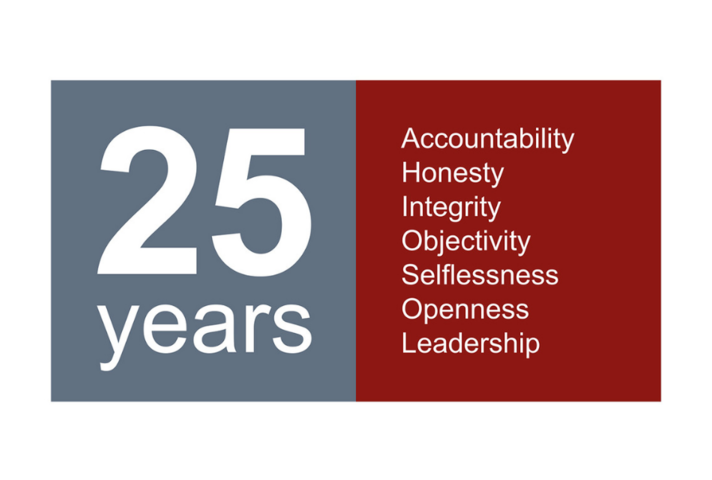 Image featuring: 25 years and listing the 7 Principles of Public Life