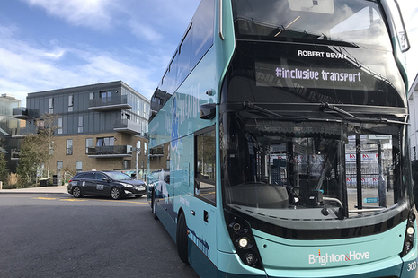 Brighton and Hove bus with inclusive transport showing on digital dispaly