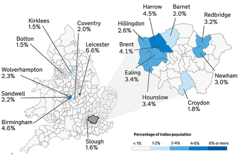 Map of London showing the areas where people in the Indian ethnic group live