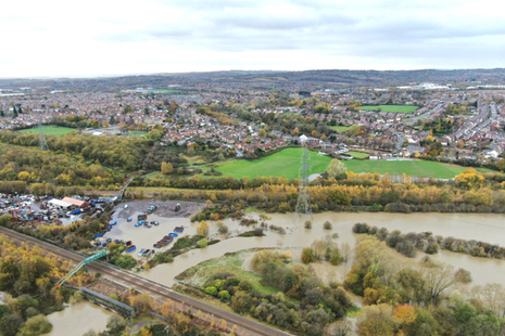 Aerial photo showing flooding at Woodhouse Washland Nature Reserve, South Yorkshire