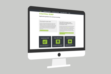 Image of a computer screen showing the charities SORP website.