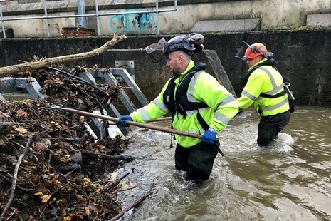Environment Agency teams clearing debris