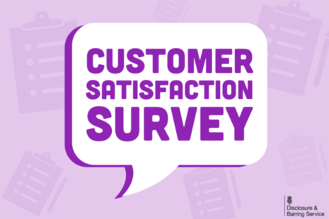 Purple speech bubble that reads 'Customer Satisfaction Survey'