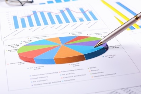 Photo of piechart, graph and pen