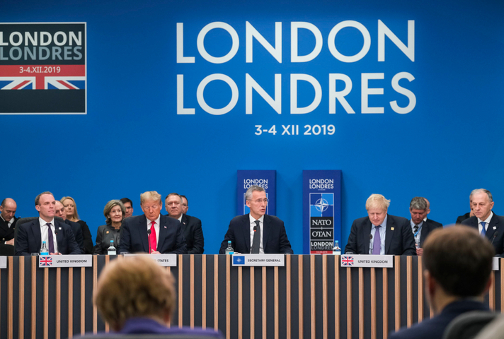 The NATO conference held in London. Sat there is (left to right) Dominic Raab, Donald Trump, Jens Stoltenberg and Boris Johnson