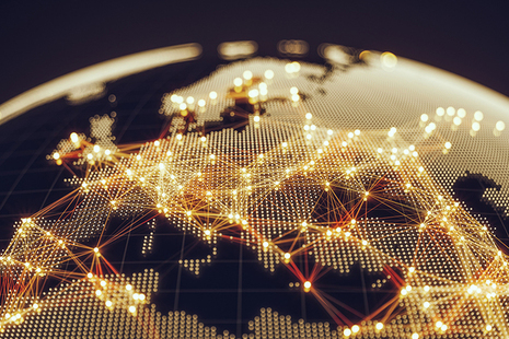 computer graphic of technology connecting around the globe