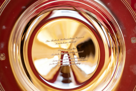The engraved silver plate presented to winners of the Touchstone Award for Trading Standards.