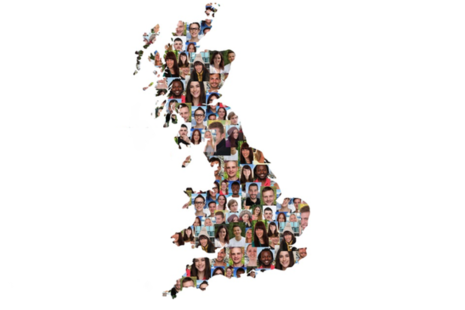map of Britain with faces of people across it