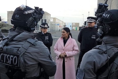 Home Secretary Priti Patel talks to counter-terrorism officers