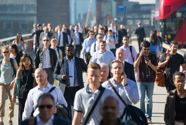 A group of people walking.