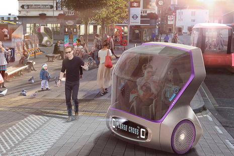 Image with artistic depiction of the use of computer controlled car in the future.