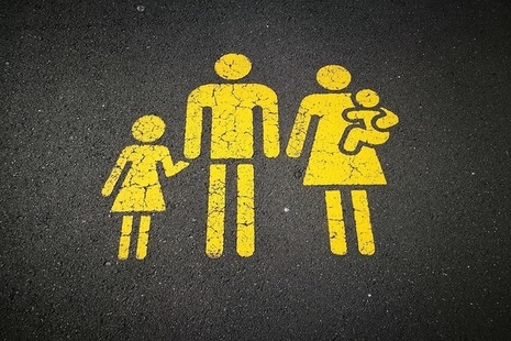 Image of family taken from road markings.