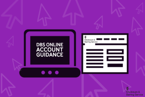 Laptop screen showing 'DBS online account guidance'