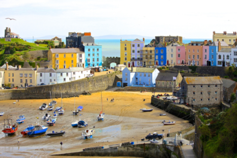 Tenby harbour at low tide