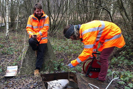 PhD student Mylène Receveur recording water levels and collecting critical data before a Coal Authority pumping test.