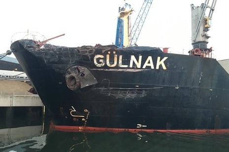 Damage to port bow of Gulnak