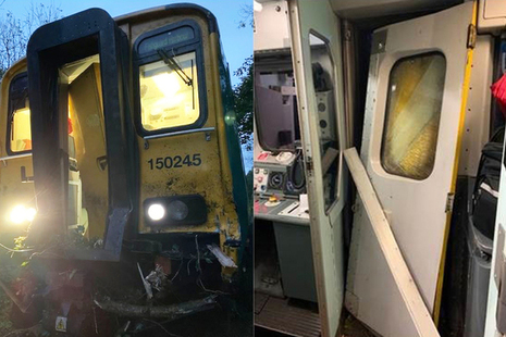 Photography of damage to the train front and driving cab area (images courtesy of Network Rail)